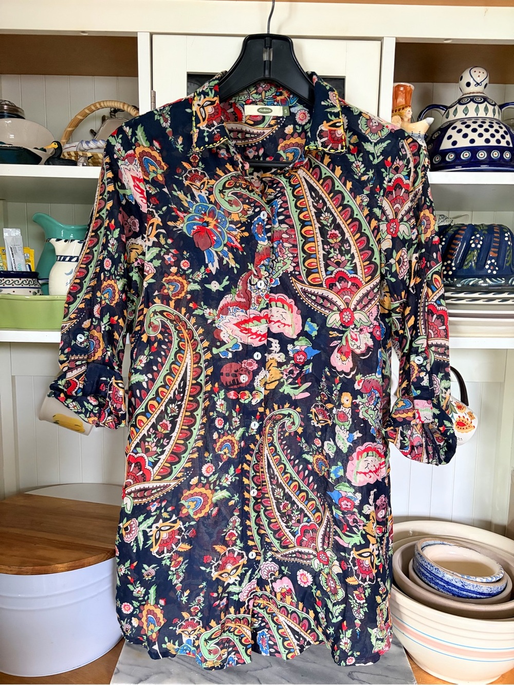 Women's Dolma Paisley Floral Button-Front Tunic Shirt Size Small